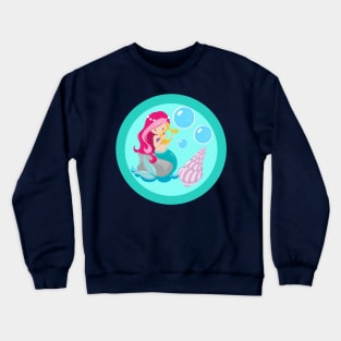 Mermaid Girl Cute Teal Beach Crewneck Sweatshirt